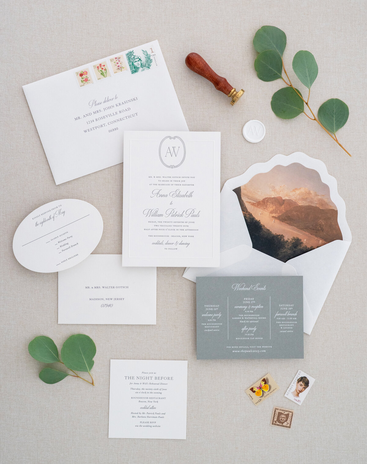 classic gray letterpress wedding invitation
