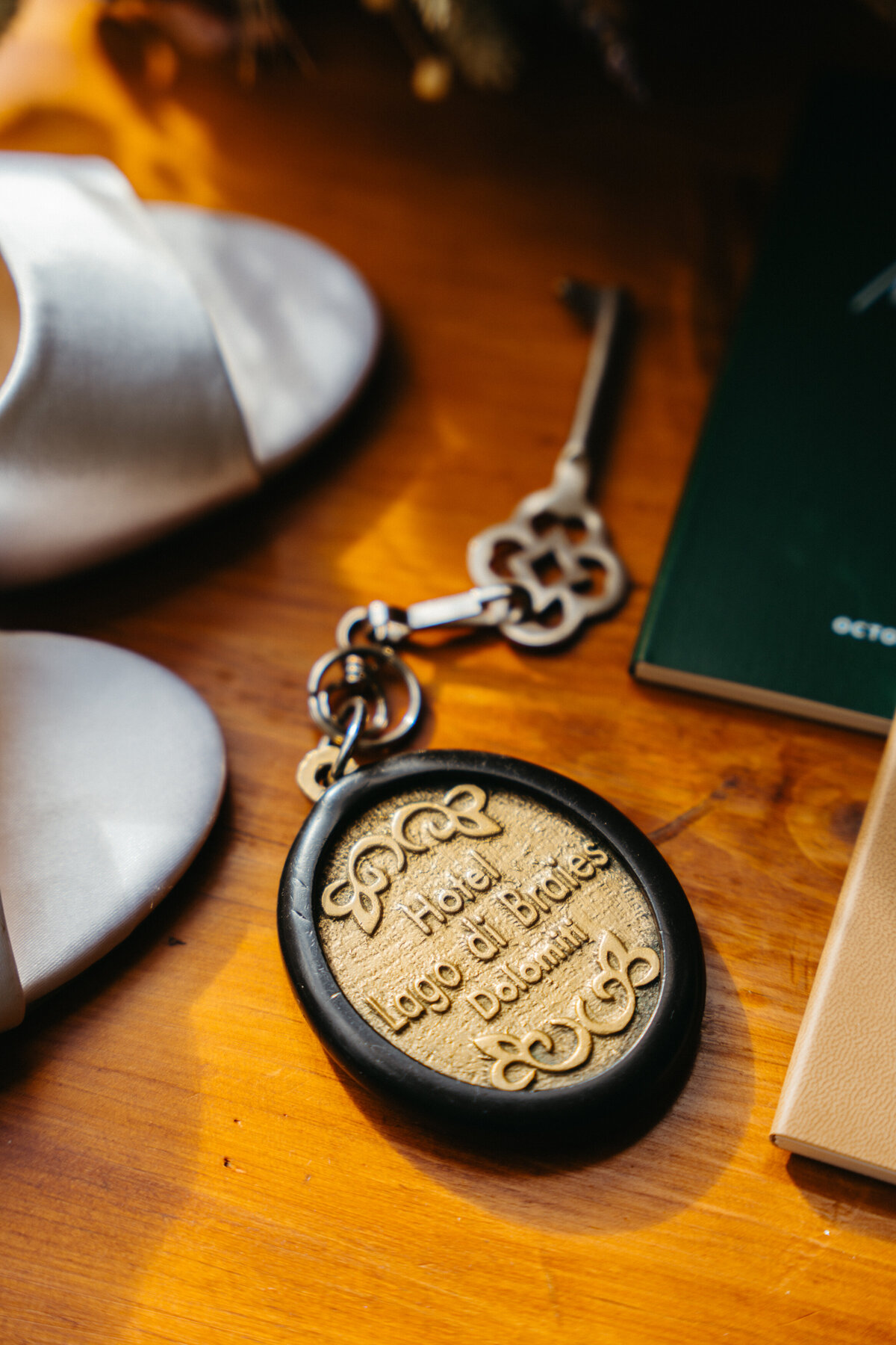 Flatlay with stationery, ribbons, and sentimental Dolomites elopement details