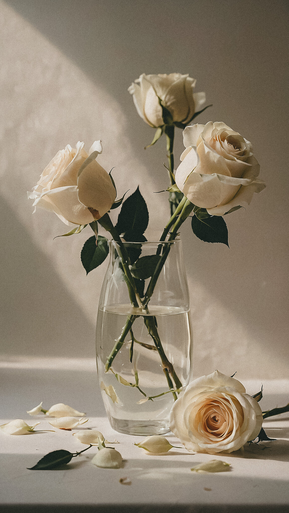 Elegant White Roses in Glass Vase