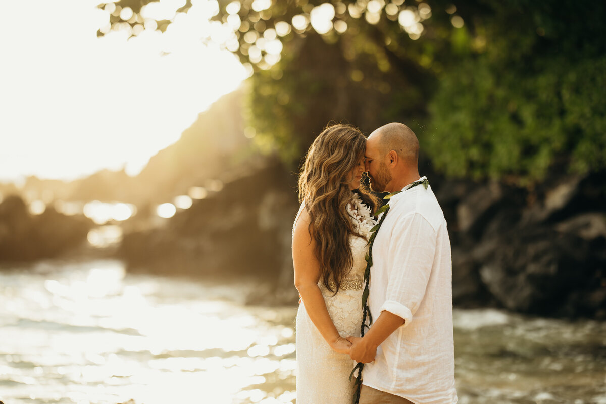 Maui Wedding Photographer captures bride and groom during sunset portraits