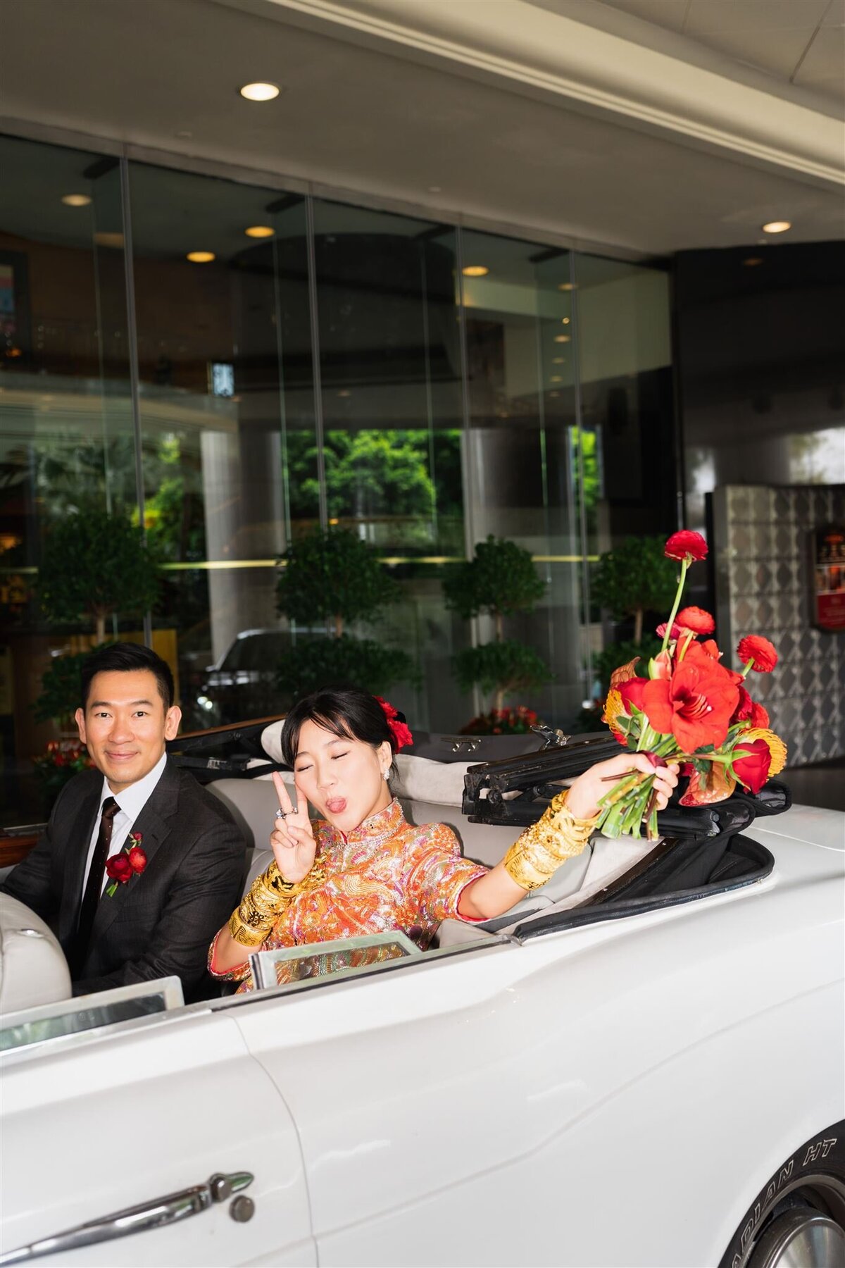 Bride and Groom in a car