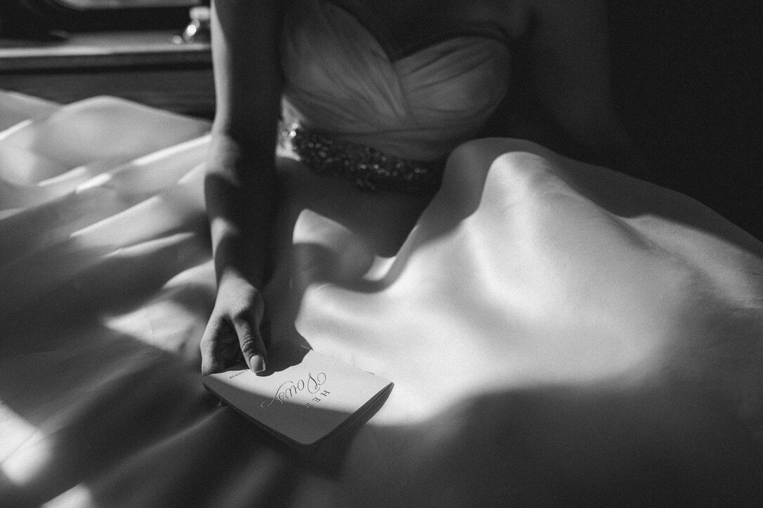 black and white, vow, wedding vows, champagne wedding dress, ballgown 