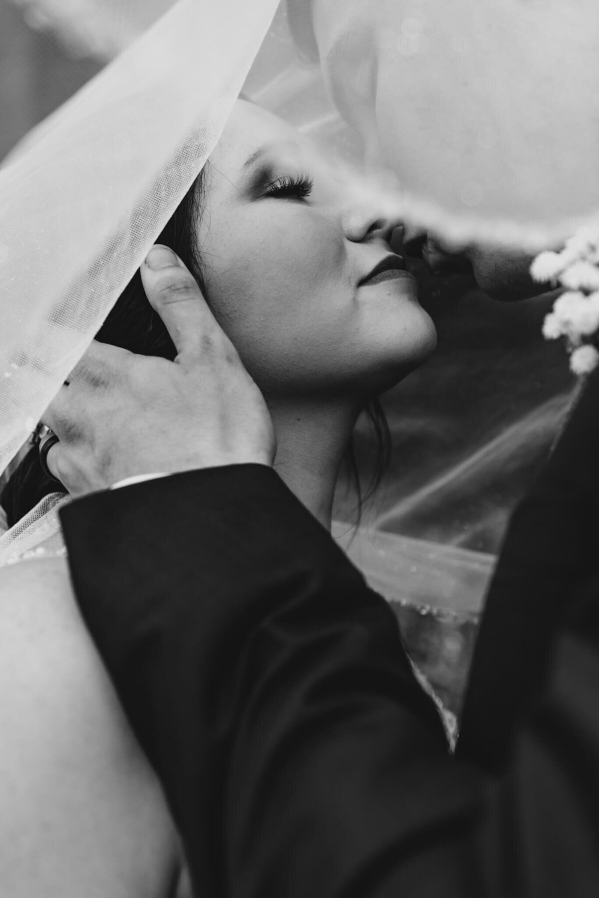 Bride-Groom-Romantic-Veil-Shot-Wedding-Photo-Fairhope-Alabama-Photographer-BW