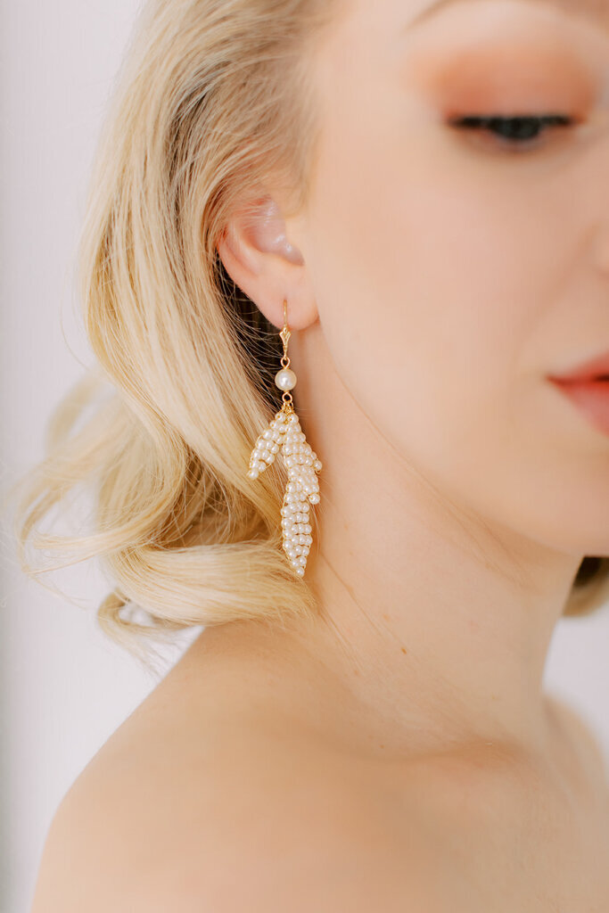 Saffron Earrings by Joanna Bisley Designs photographed by Tess Lucas Photo. Featured on the Brontë Bride Vendor Guide.