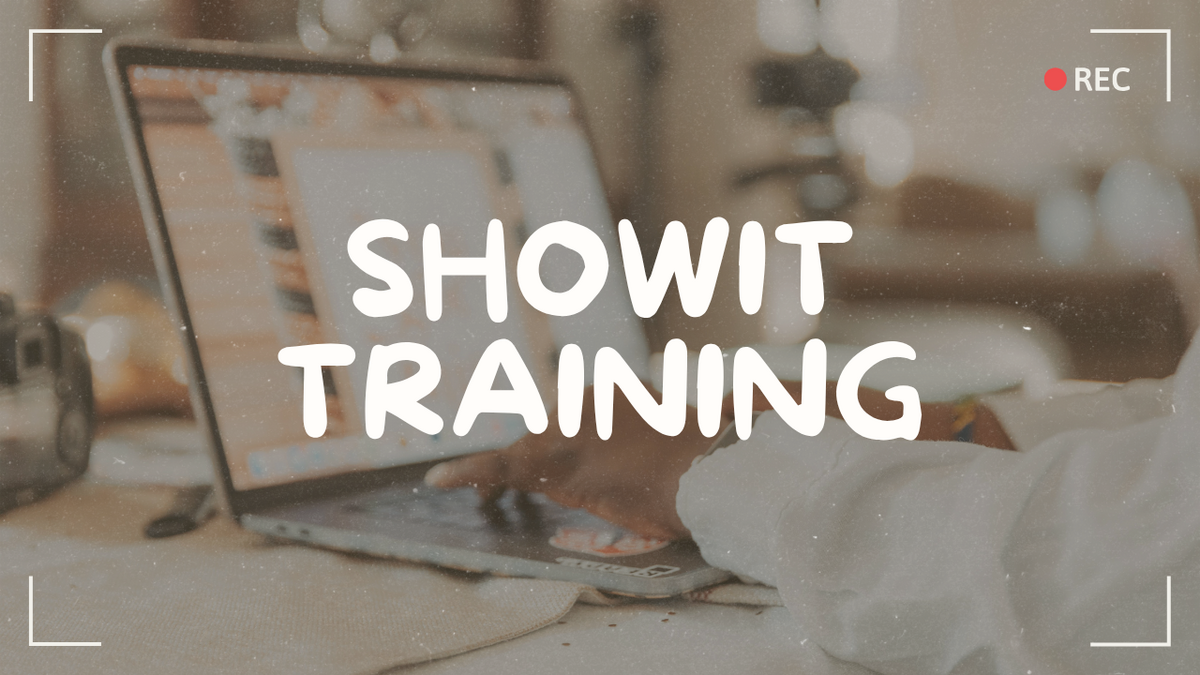 Showit Training VIdeos Words in bubble letters on a Showit Training Video Cover set in a cafe. Video 0.