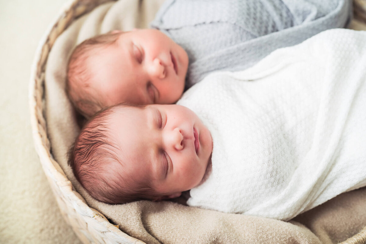 Twin newborns posing for newborn photos