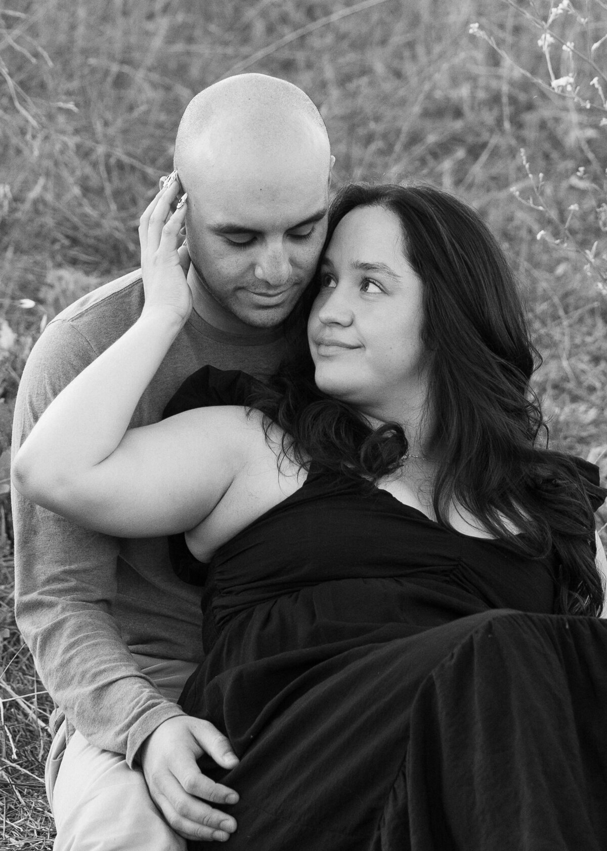 romantic black and white engagement photo