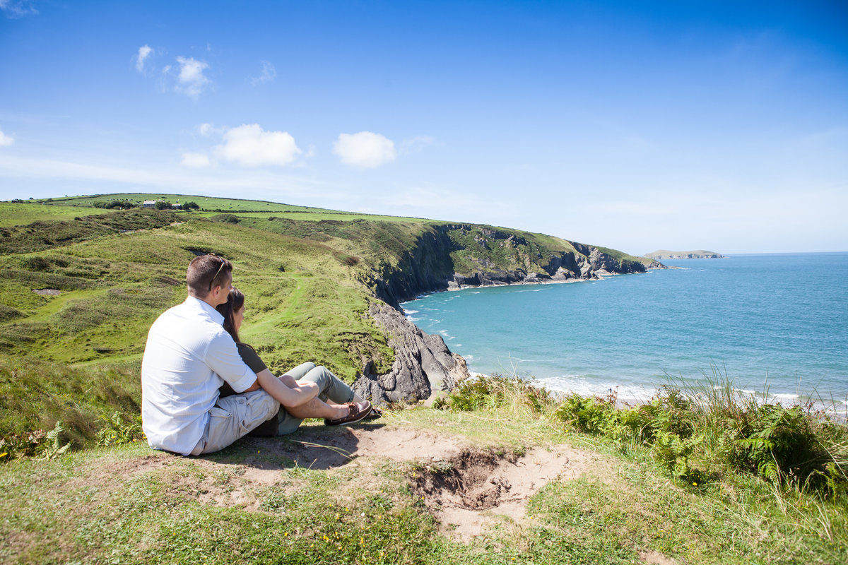 looking out at mwnt ceredigion, just engaged photos