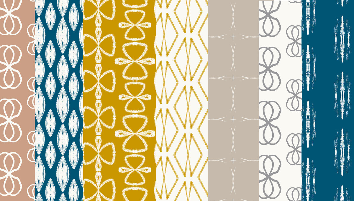 Geometric Blockprint fasbric Swatches by Michele Spurza