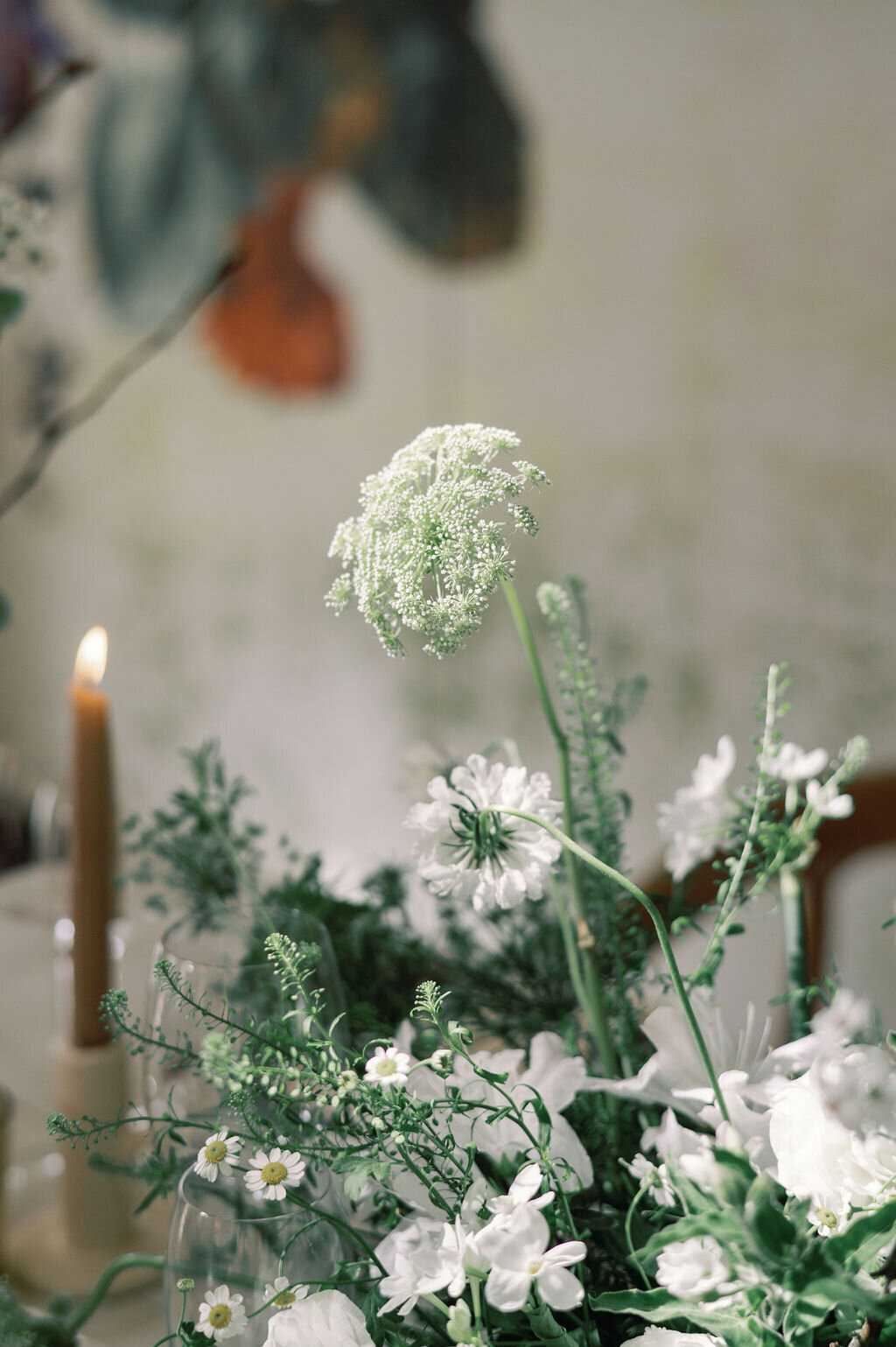 Minimal White and Green Centerpieces