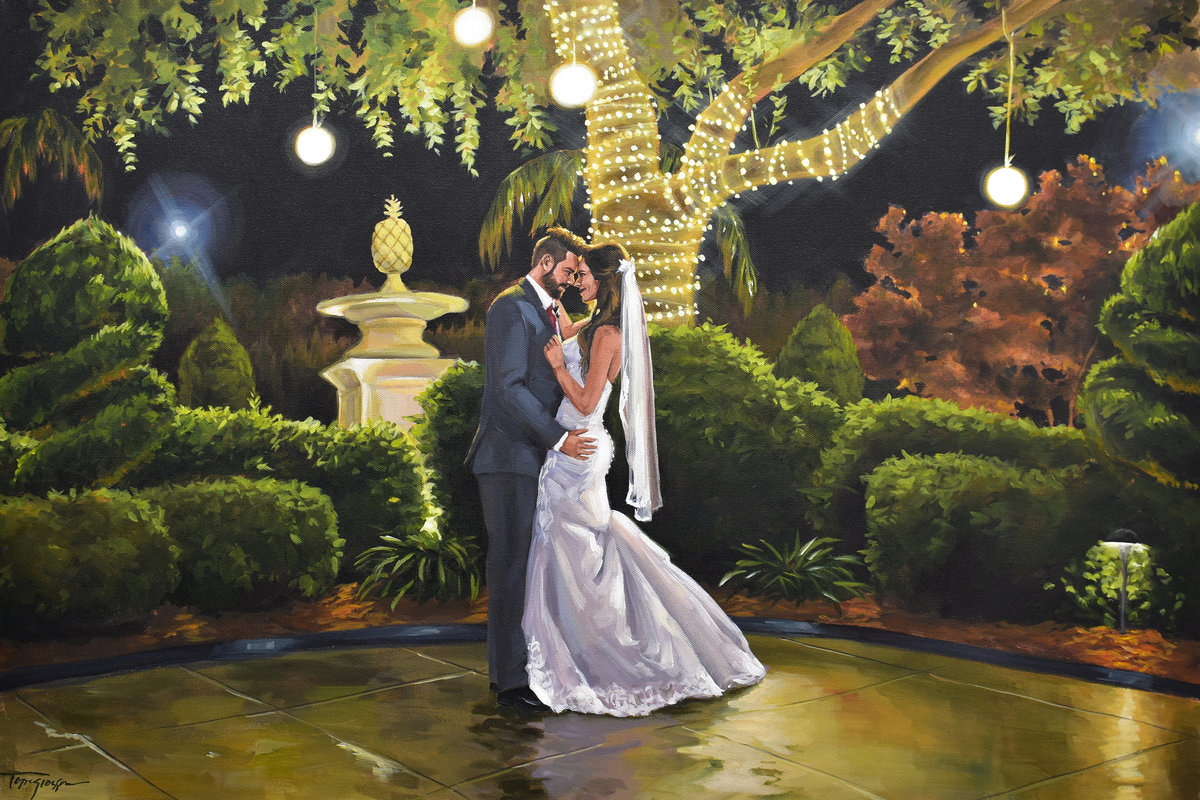 romantic outdoor wedding, Wedding Portrait Paintings From Photos