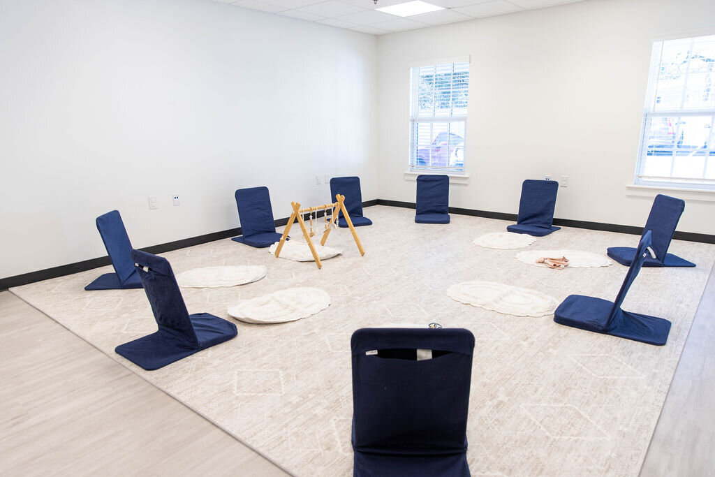 Play date room set up for parents and babies to come play
