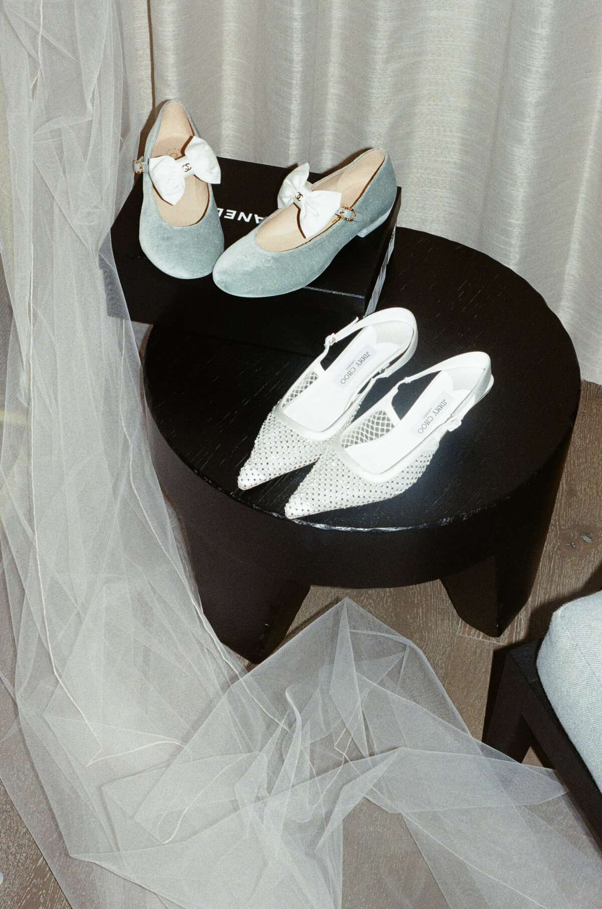 Film photography captures editorial bridal elegance at NOBU Hotel Chicago with fashion forward styling, demonstrating Lauren Alatriste's signature approach to luxury wedding photography combining timeless aesthetics with authentic emotion.