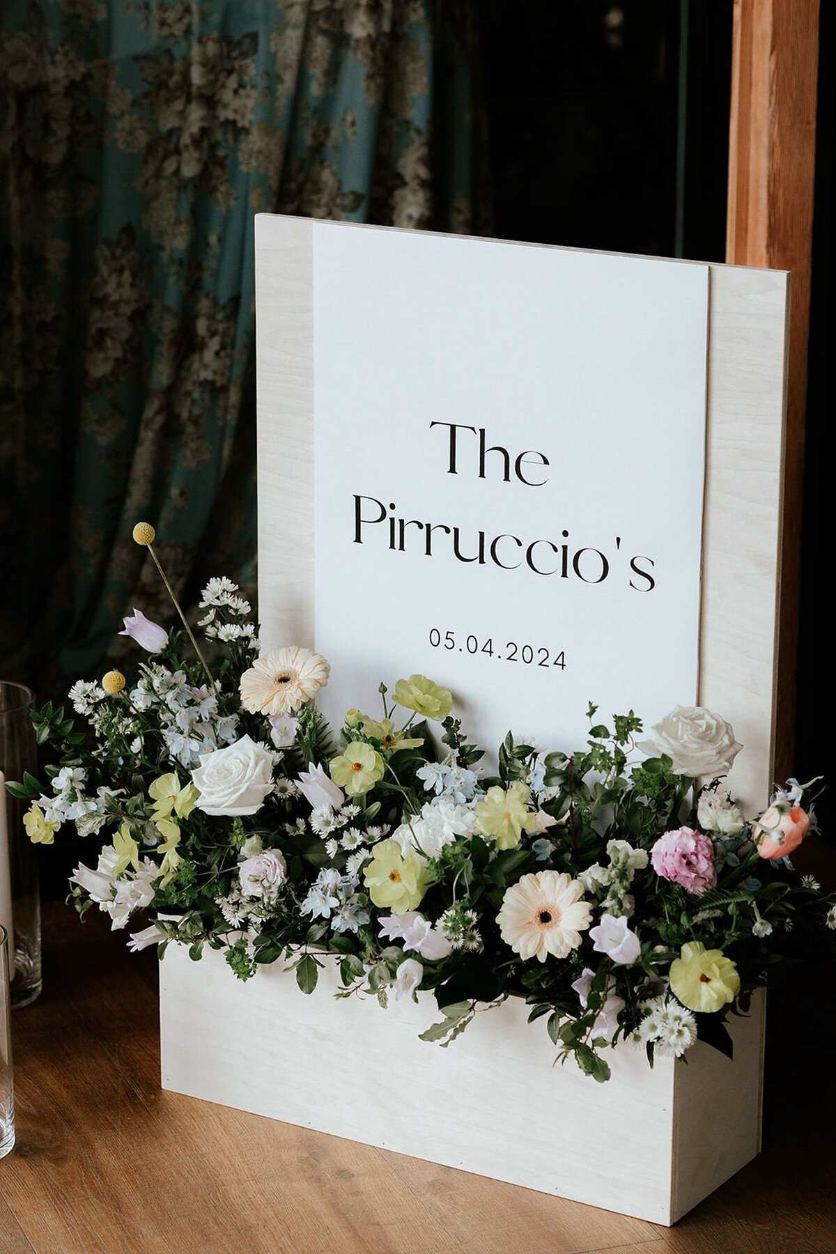 Wedding welcome sign with florals