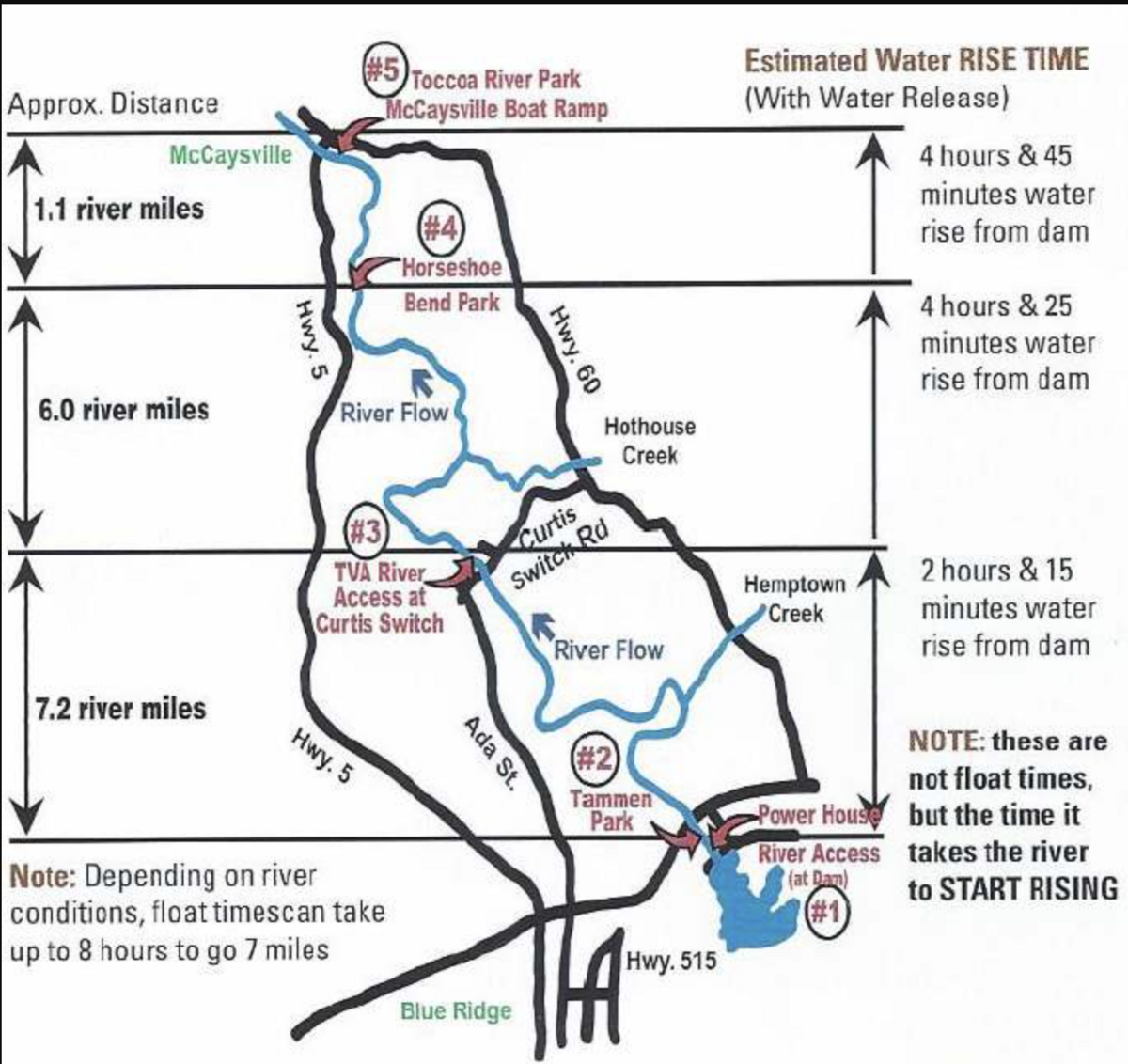Upper and Lower Toccoa River, Boat ramps, fishing access