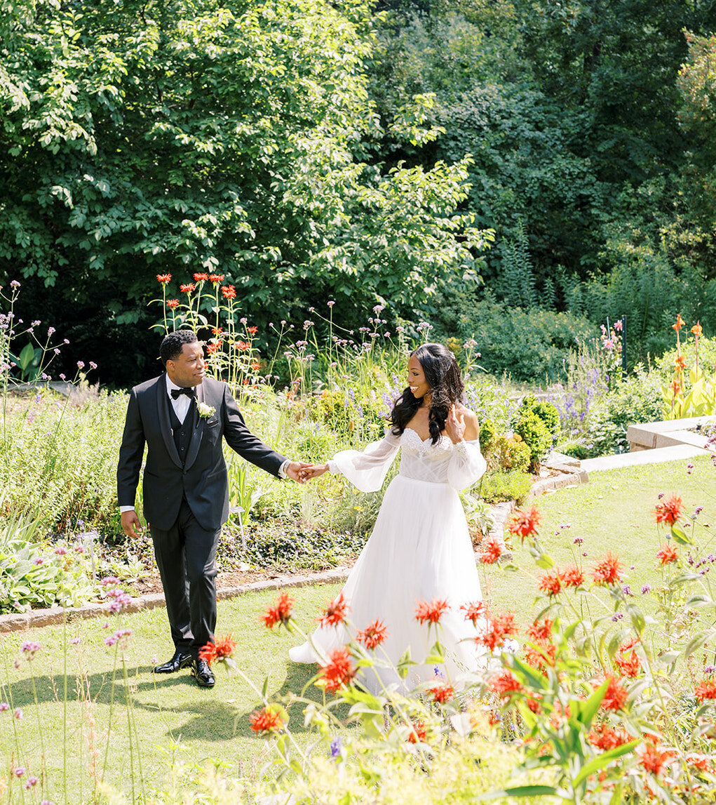 black-couple-in-the-callanwolde-garden-on-wedding-day-elizabeth-austin-photography