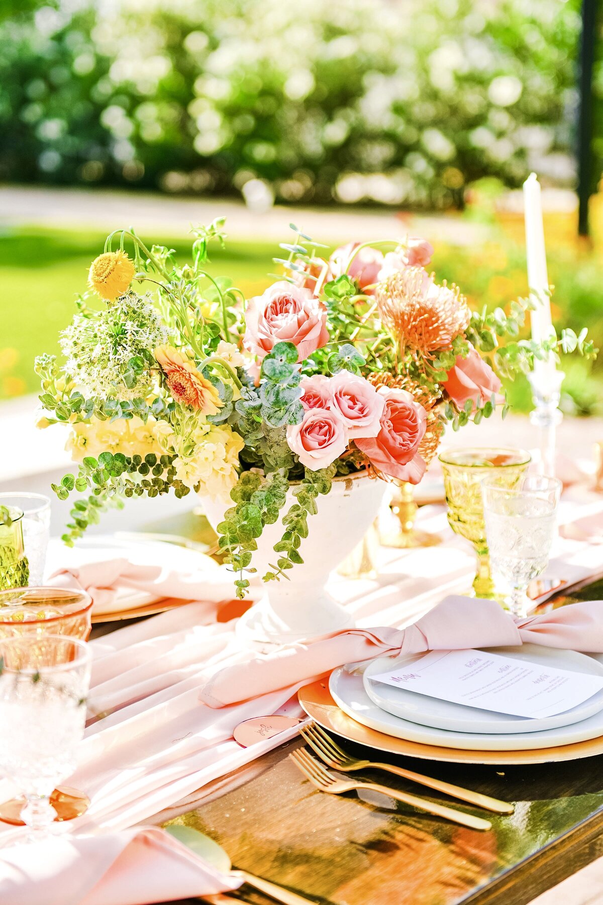 Table setup decor flowers spring garden wedding at Lindsay Grove Wedgewood weddings
