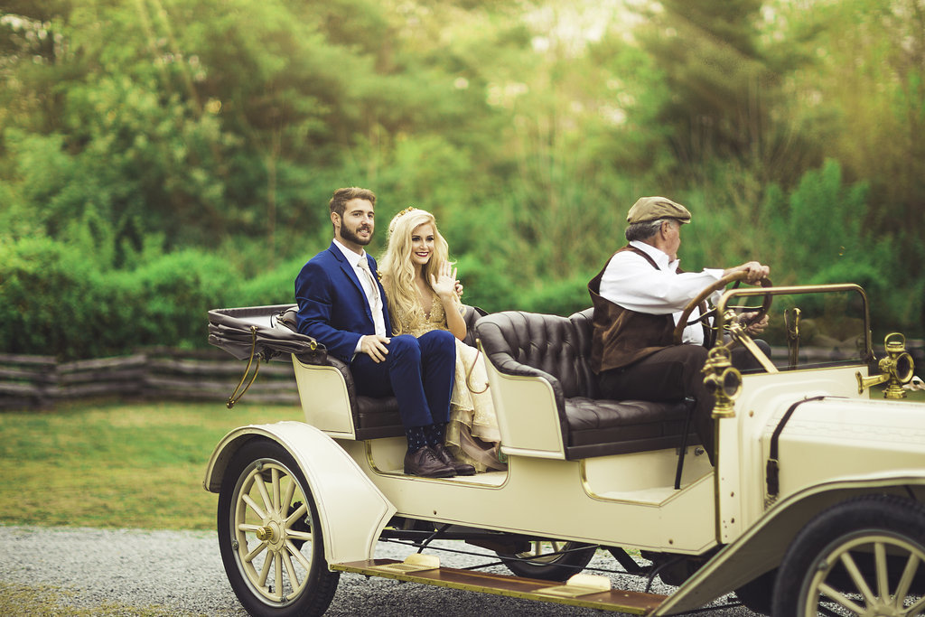 Wedding Photograph Of Bride and Groom Riding The Wedding Vehicle Los Angeles