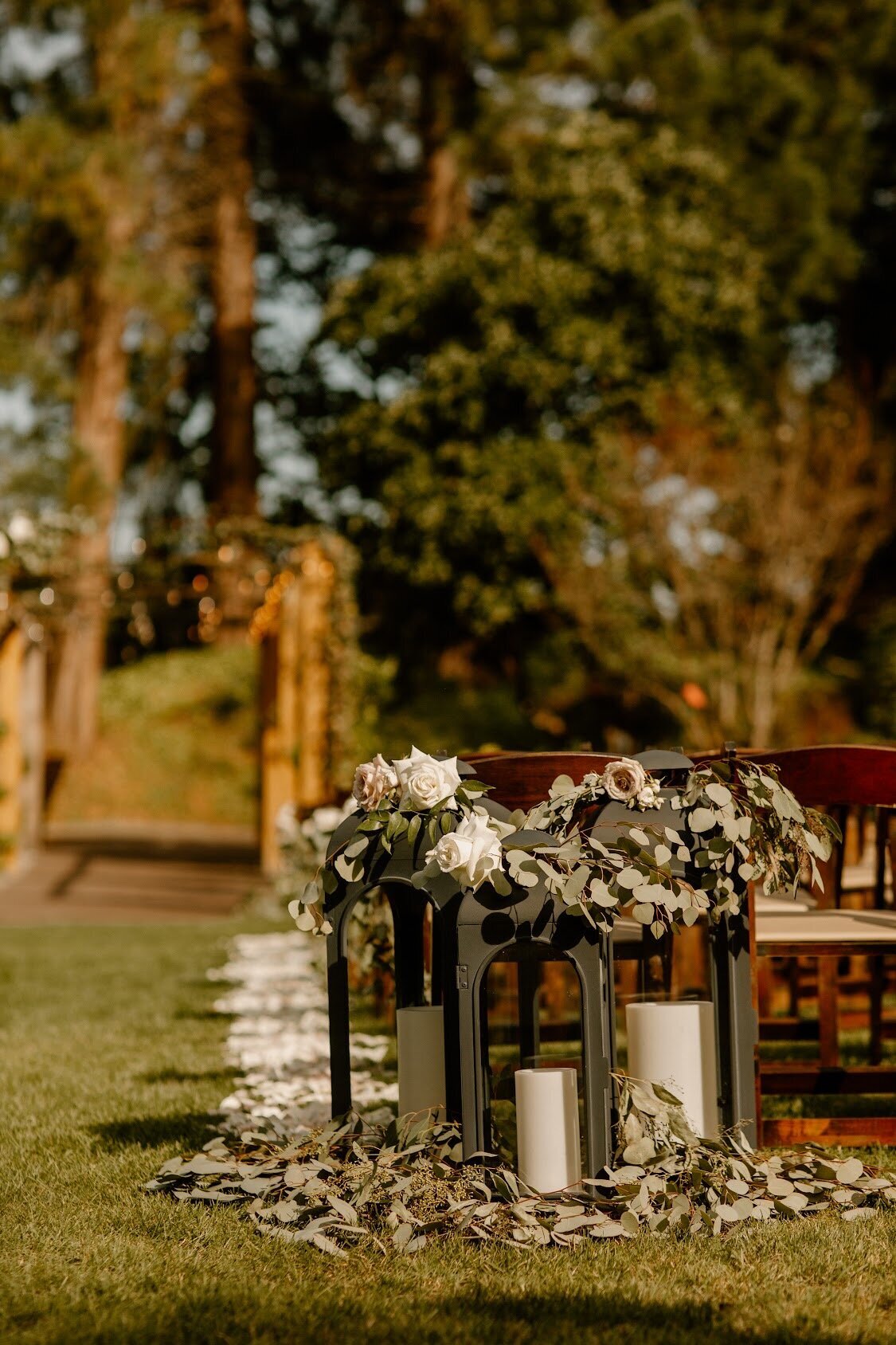 Greens on aisle lanterns