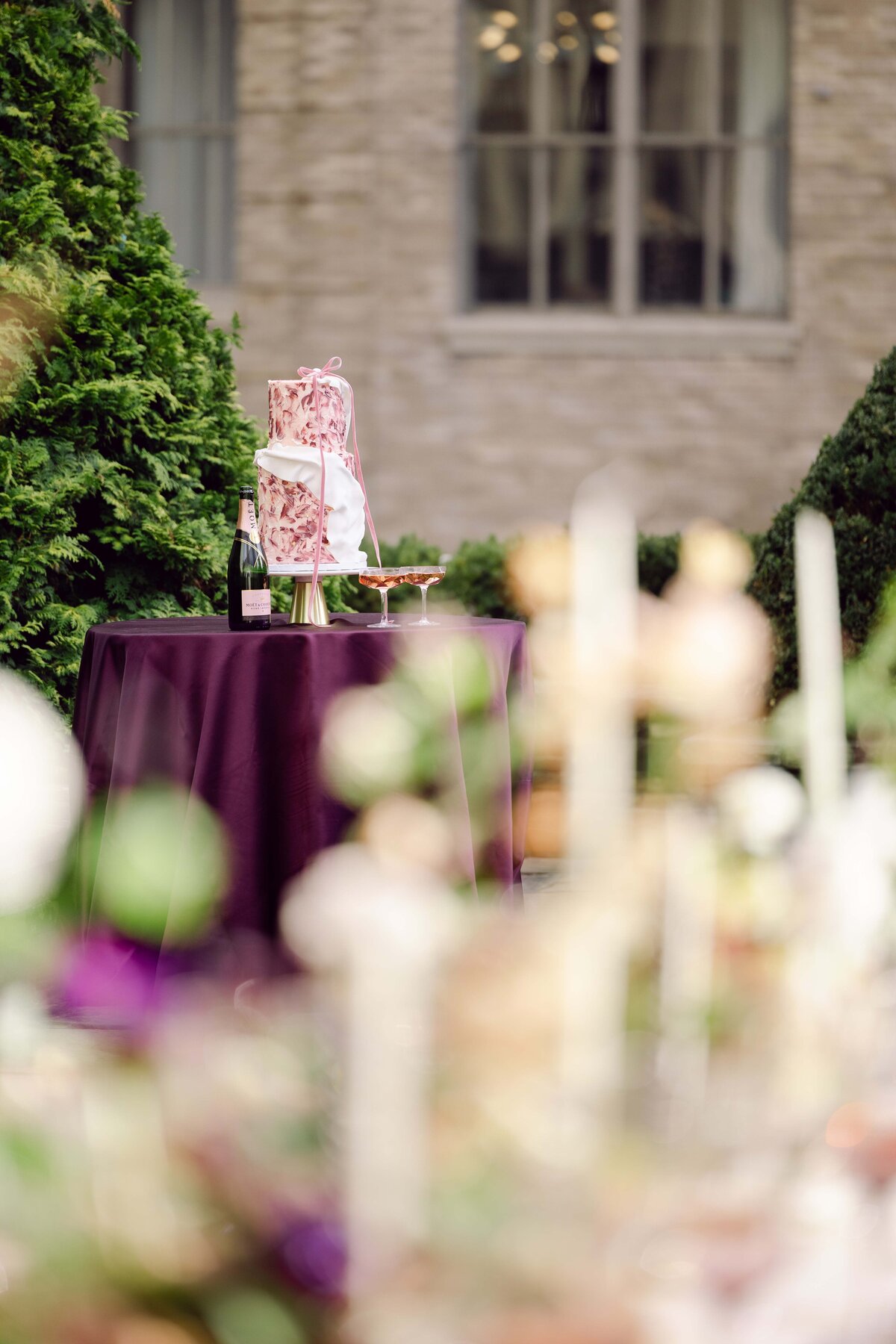 Rose colored 2 tier wedding cake