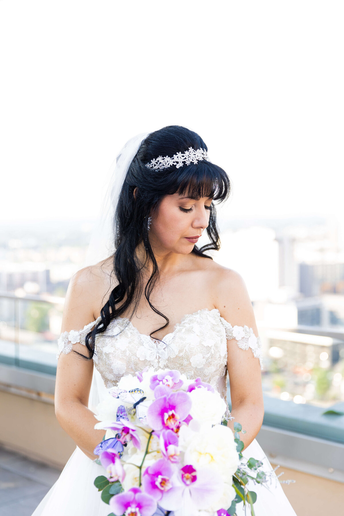 Bride on the roof of the The Aertson hotel, Nashville