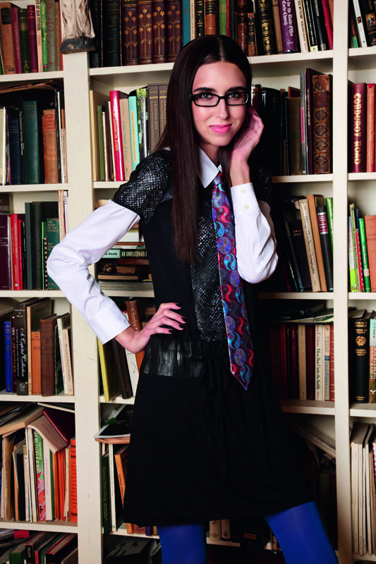 Editorial-fashion-model-glasses-tie-library
