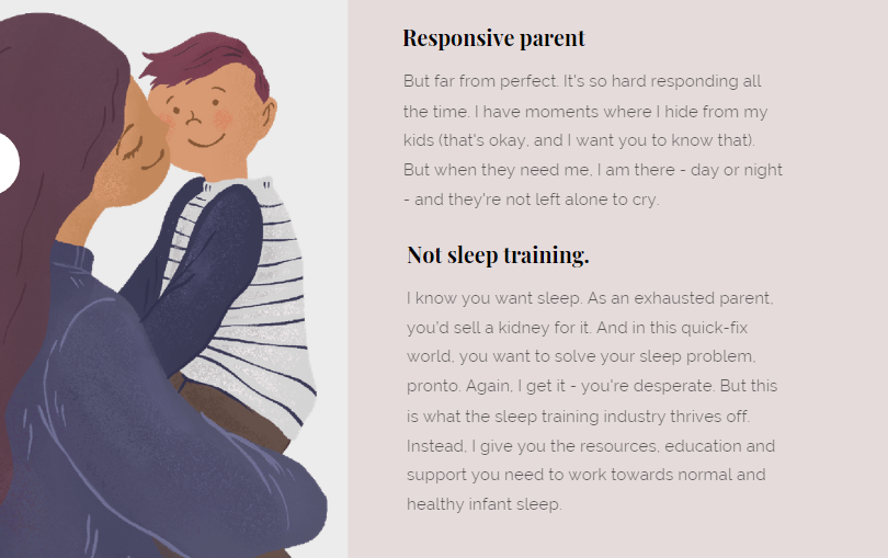 website copywriting example for baby sleep coach