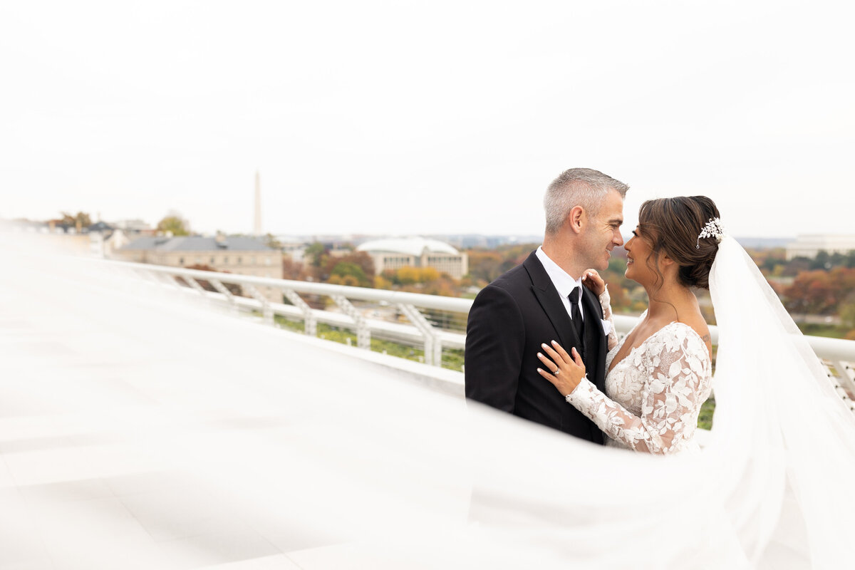 bride and groom looking at each other by Washington DC elopement photographer Amanda Richardson Photography