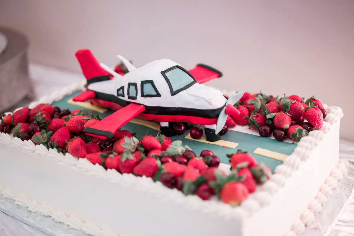 Airplane grooms cake idea jet wedding cake decor at reception in Texas Hill Country San Antonio