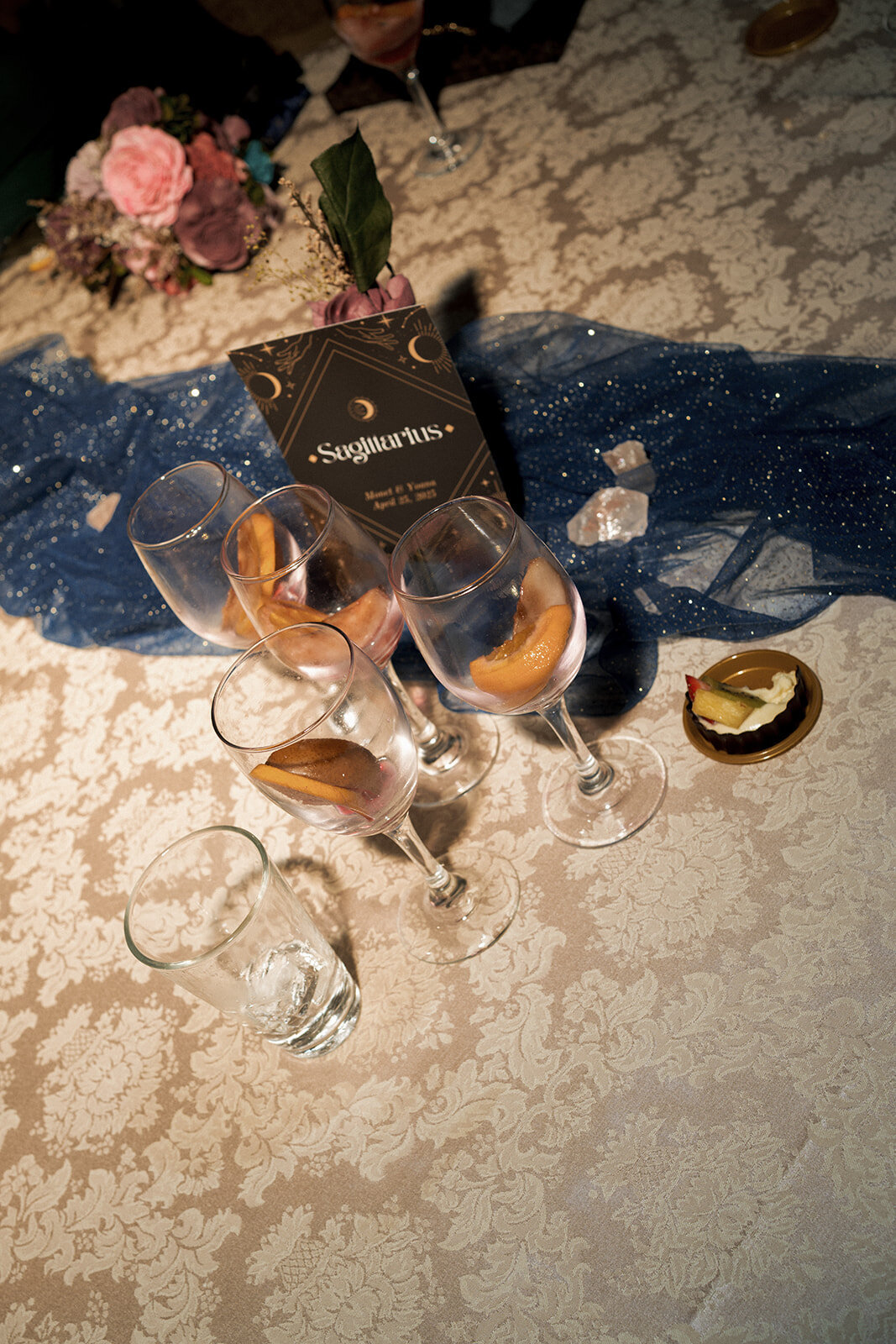 wedding reception drinks on table