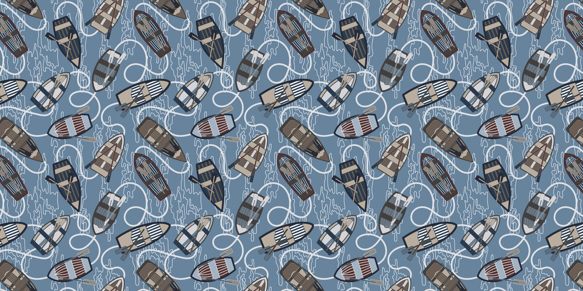 Row boats surface design Green Acre Designs fabric