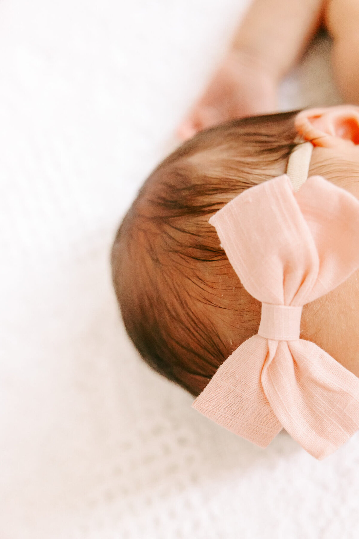 Baby's head with pink bow