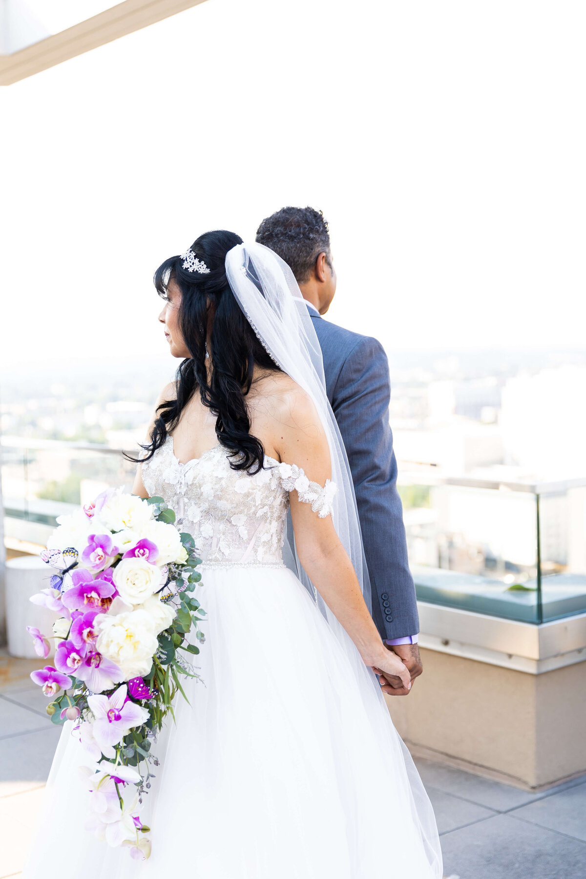 Bride and groom first touch at The Aertson hotel, Nashville