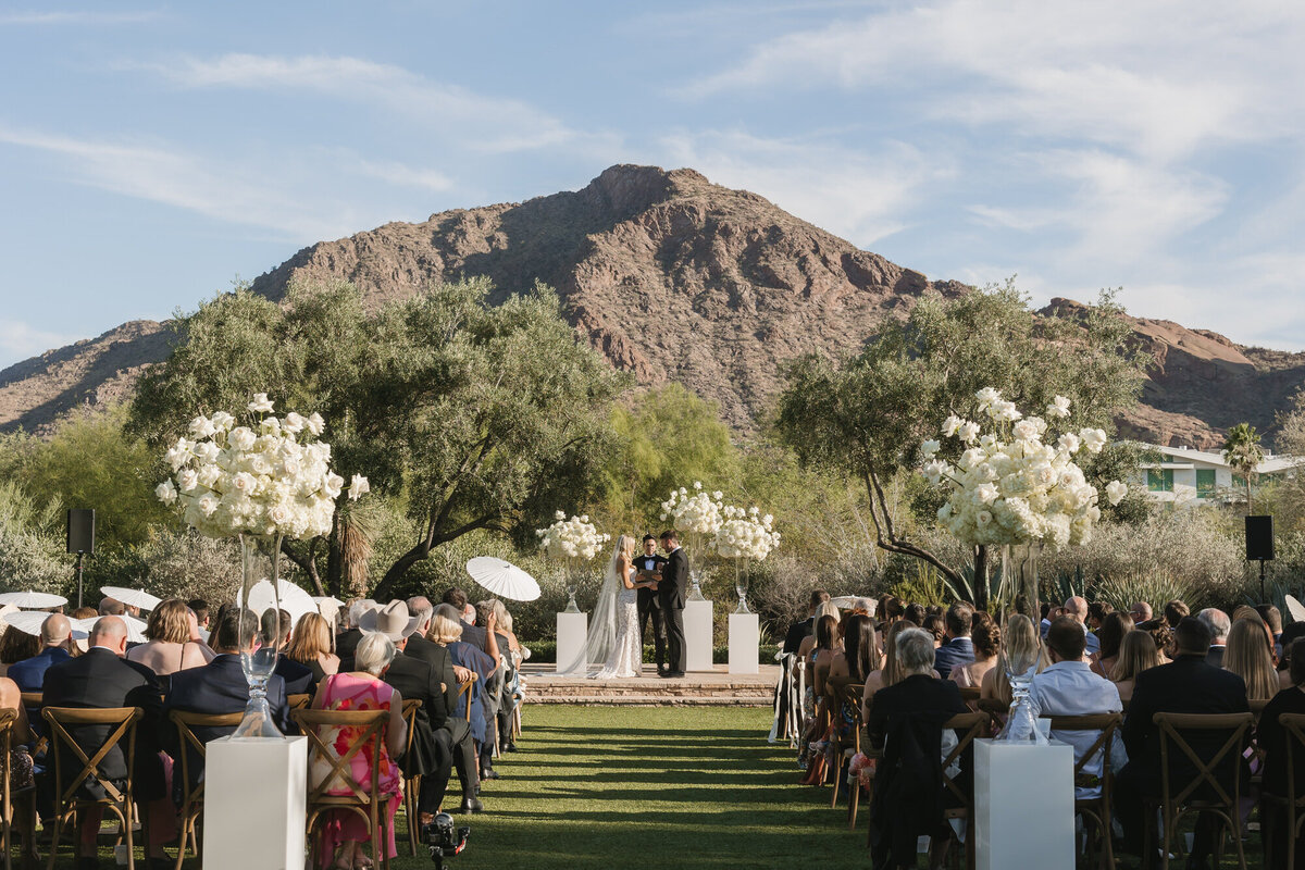 Wedding ceremony with iconic Camelback Mountain at El Chorro in Arizona