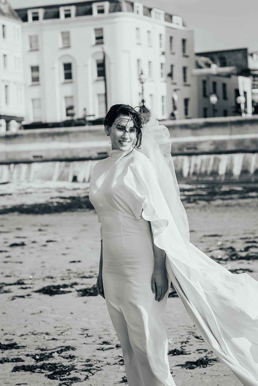 Elopement bride on Margate beach