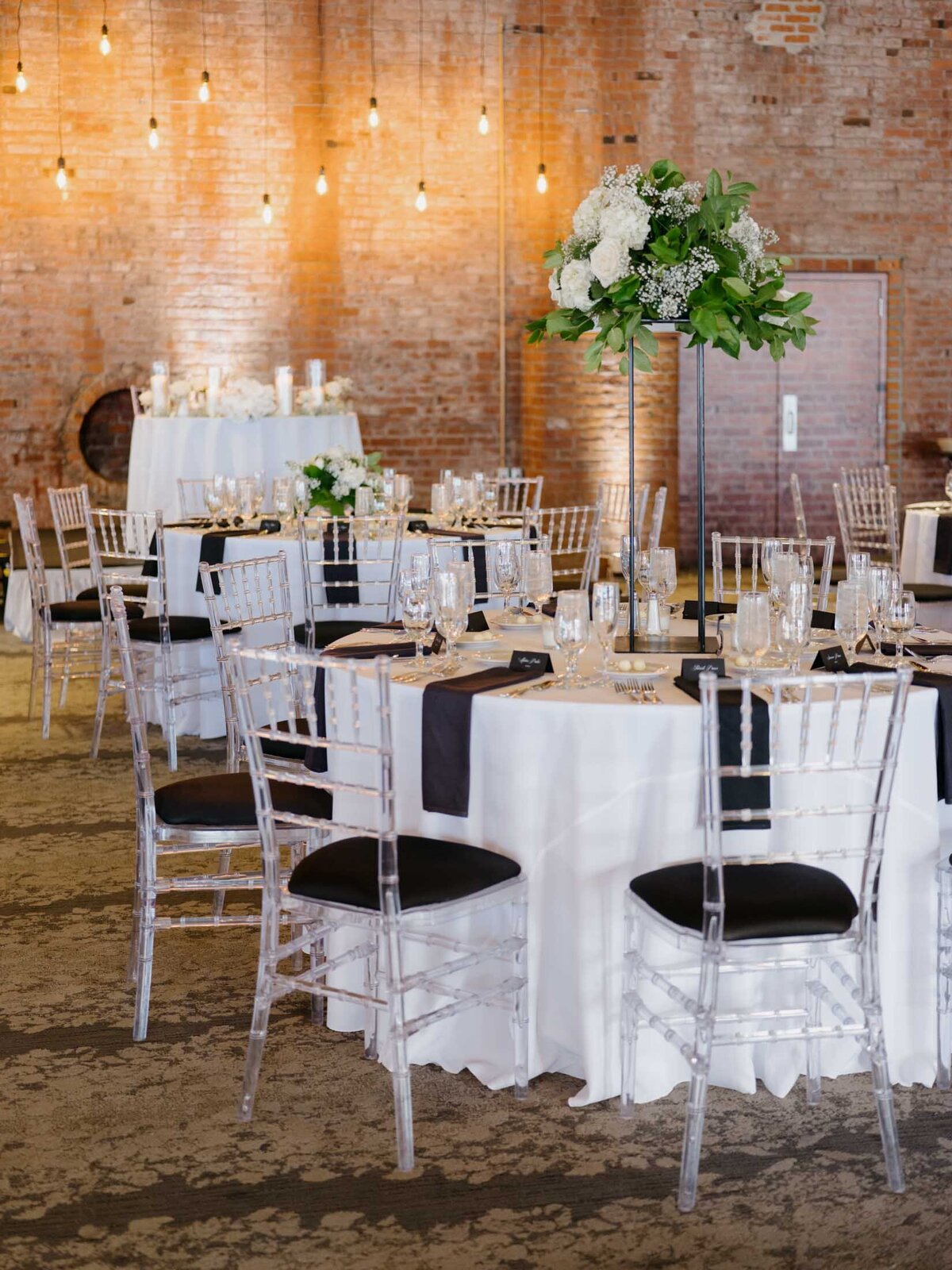 Classic black and white wedding details at Windows on the River