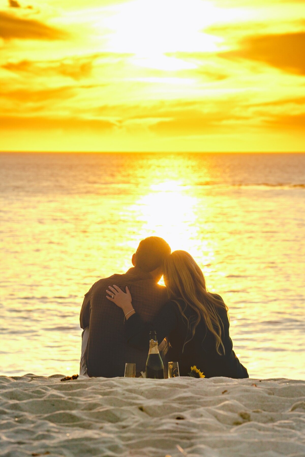 California sunset engagement photo at Carmen Beach