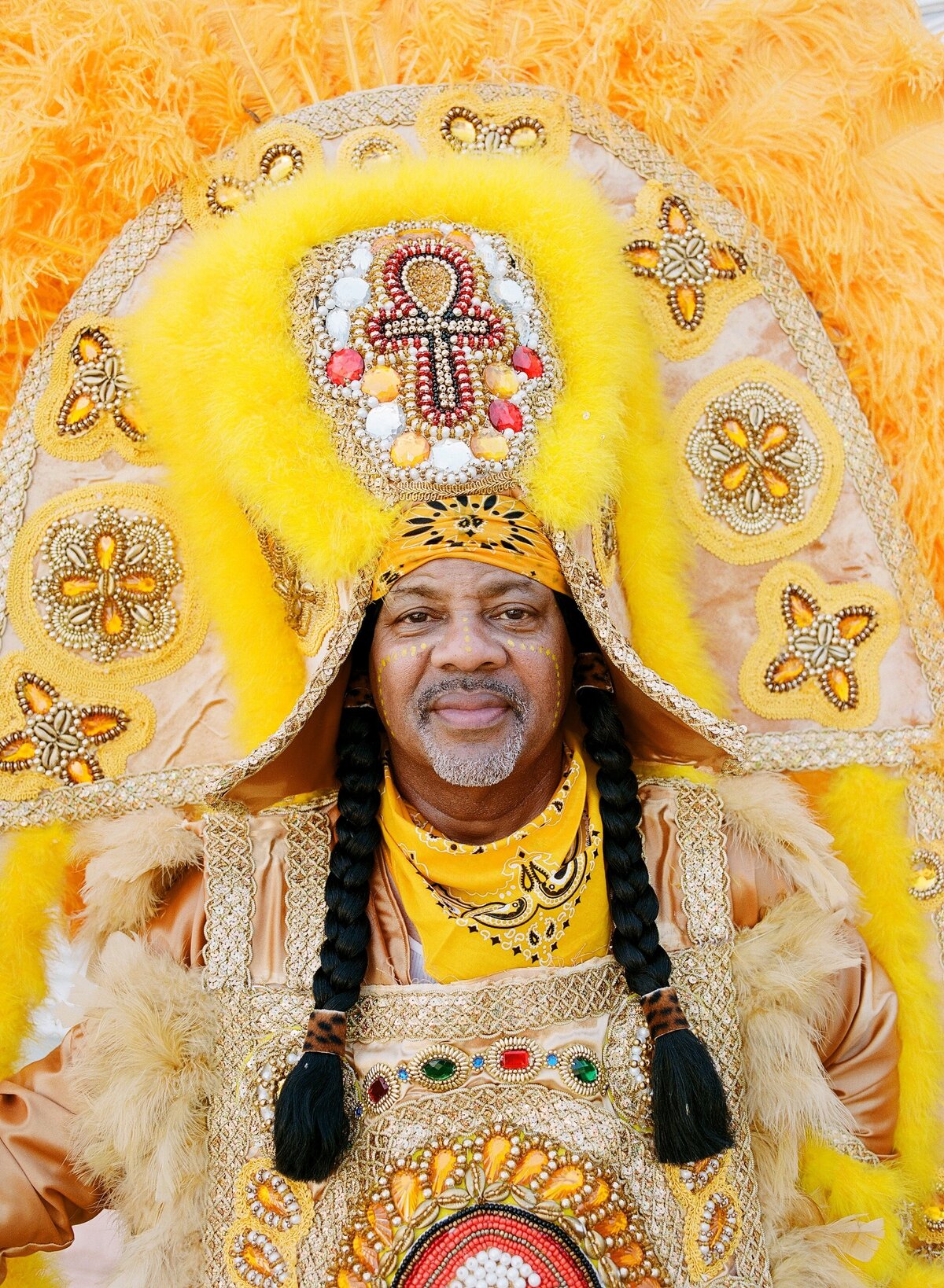 Mardi gras indian second line during Mardi gras