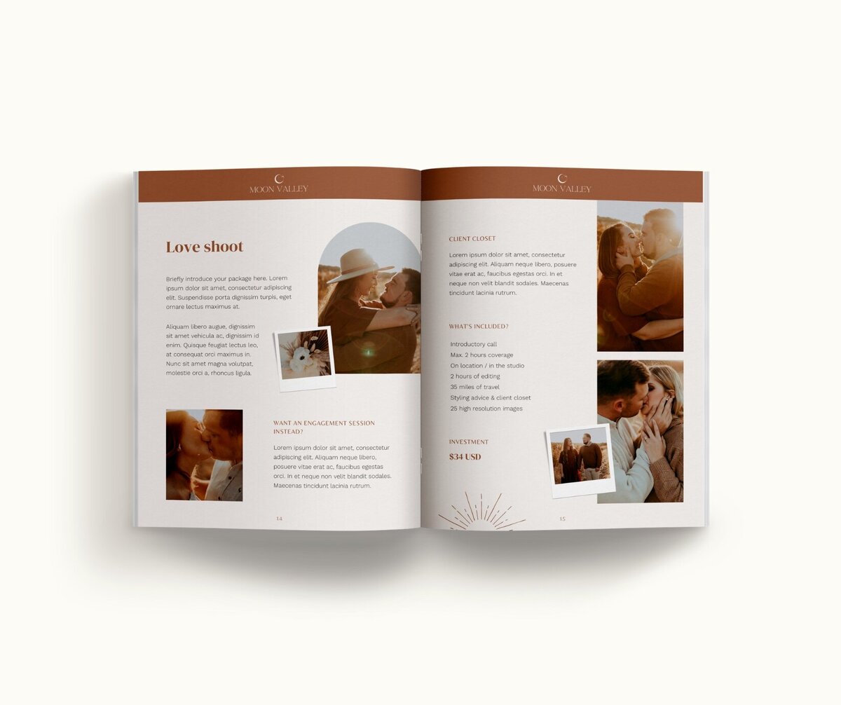 Boho pricing guide template for photographers Moon Valley 9