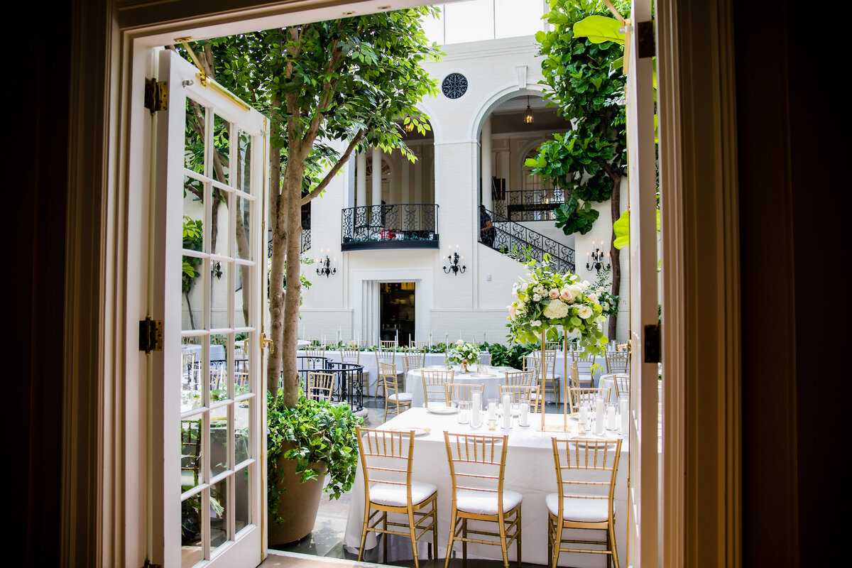 courtyard wedding reception setup at fox chapel golf club