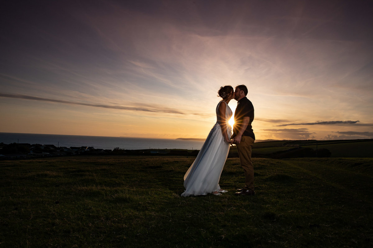 Sunset wedding photo at Cornish Wedding venue The Cow Shed Weddings