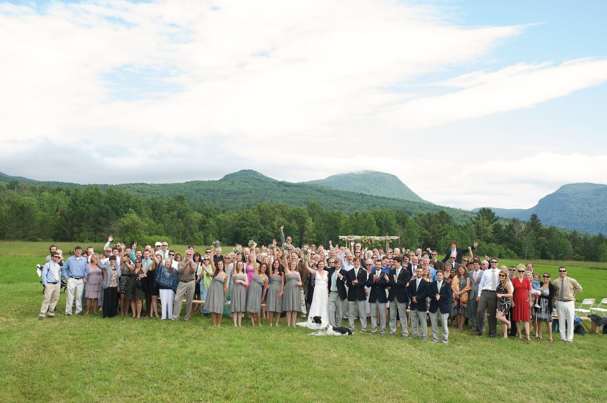 photo of all the wedding guests at Lake Willoughby