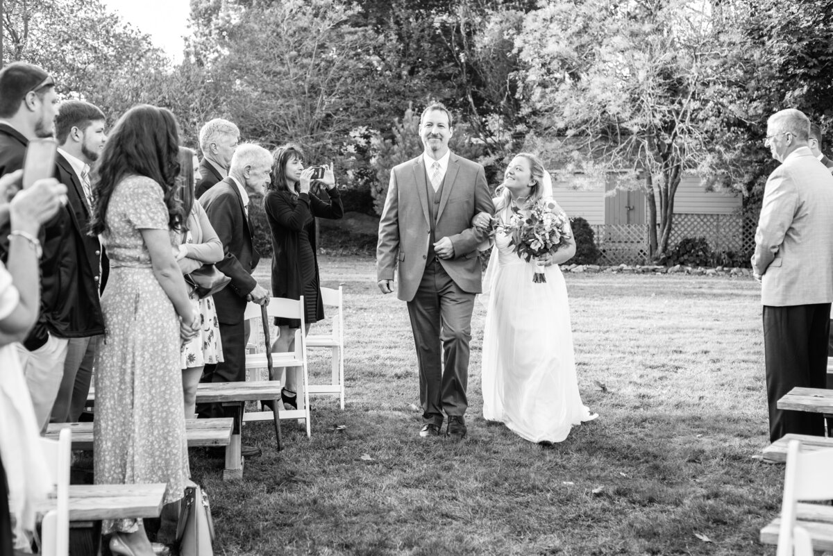 Dad walking his daughter down the aisle Foster's Clambake York Maine