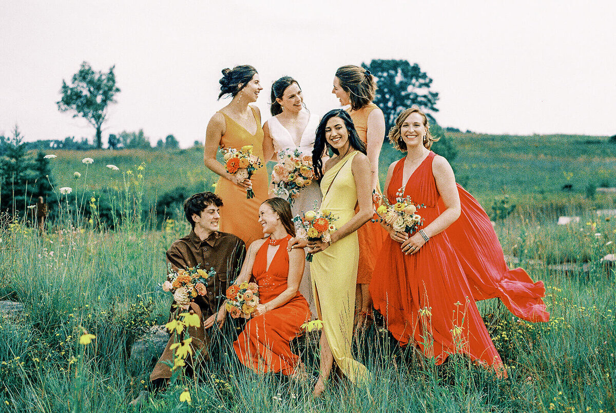 Mismatched vibrant Bridesmaids' Dresses