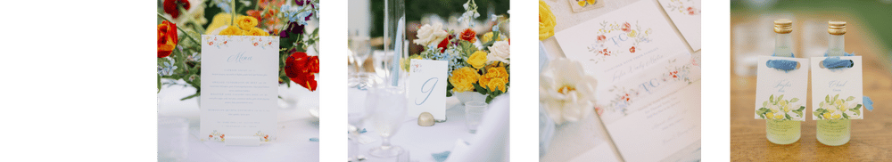 series of four watercolor wedding signage images