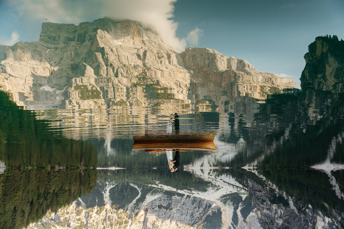 Scenic view of Lago di Braies docks surrounded by mountains