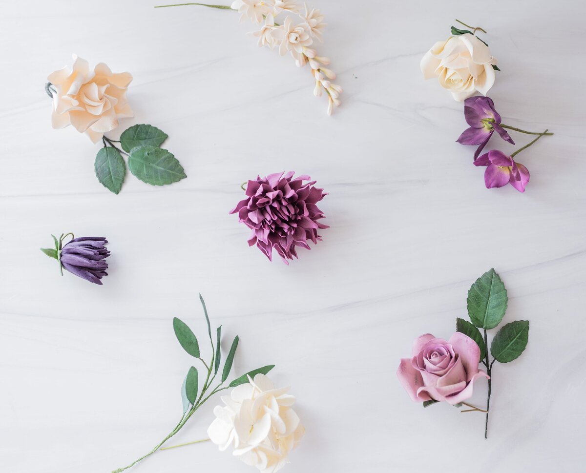 purple sugar flower dahlia and rose