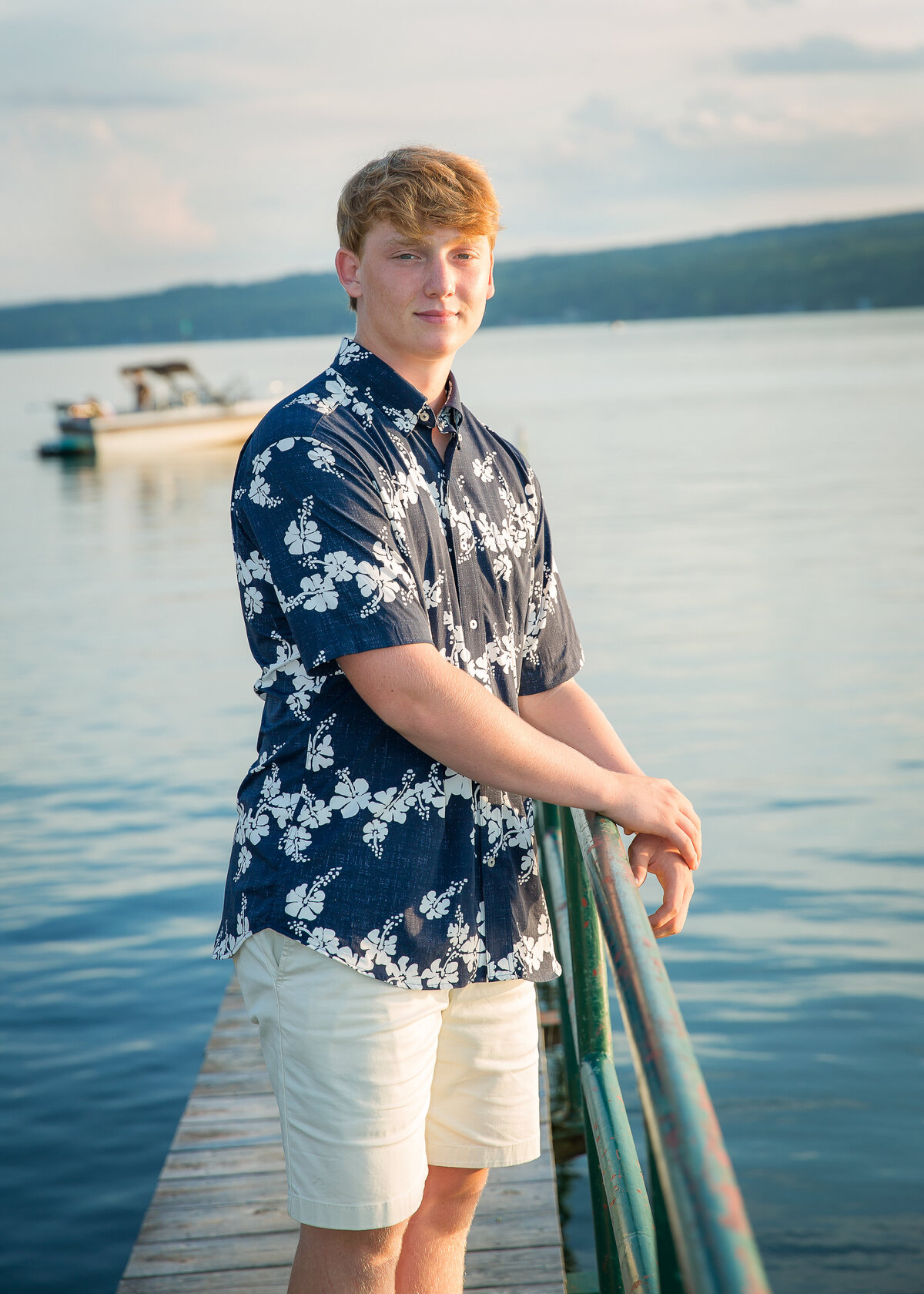 Boy senior pictures bright, vibrant style on Keuka Lake in Penn Yan, NY