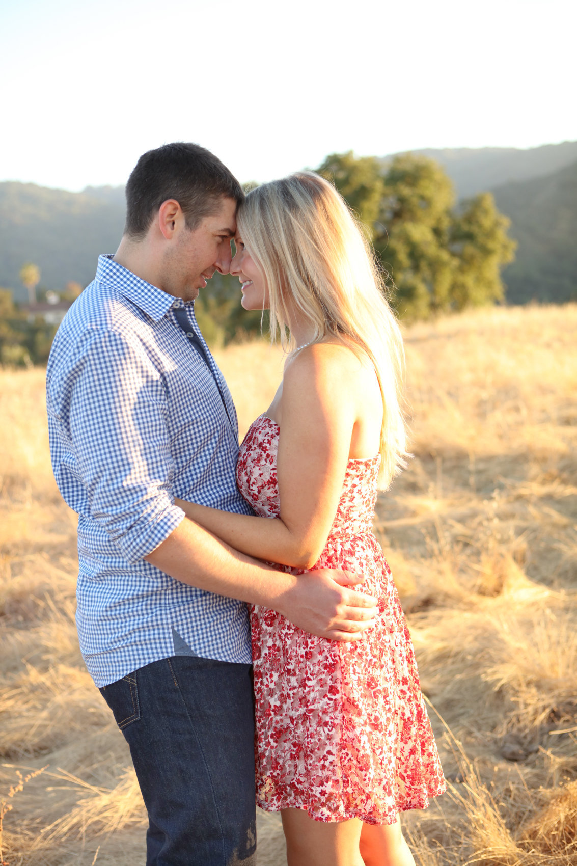 Young couple engagement portraits los altos california golden hour