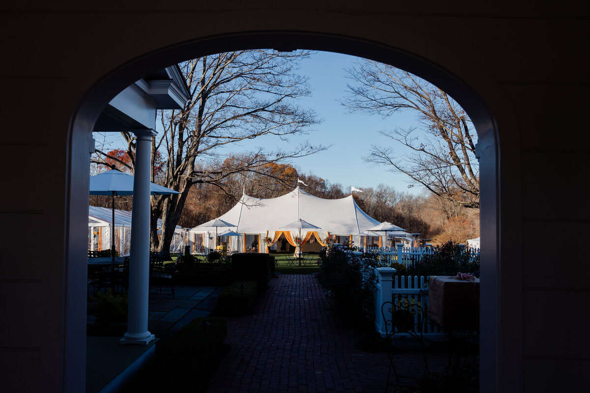 A photograph of a wedding venue tent.